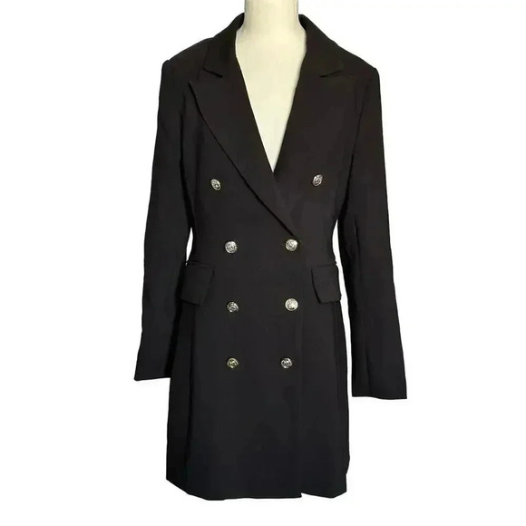 NWT Lulus Captain's Blog Black Double-Breasted Coat/Dress in  Black Size M - Picture 7 of 15